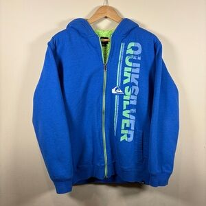Quiksilver Y2K Sherpa Lined Zip Up Surfcore Blue & Neon Green Heavyweight Hoodie
